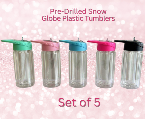 Pre-Drilled Snow Globe Plastic Tumblers - Set of 5