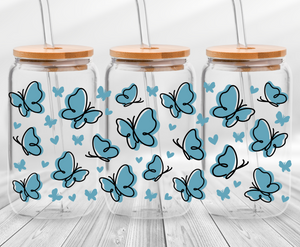 Blue Butterflies - 16oz UV DTF Cup Wrap