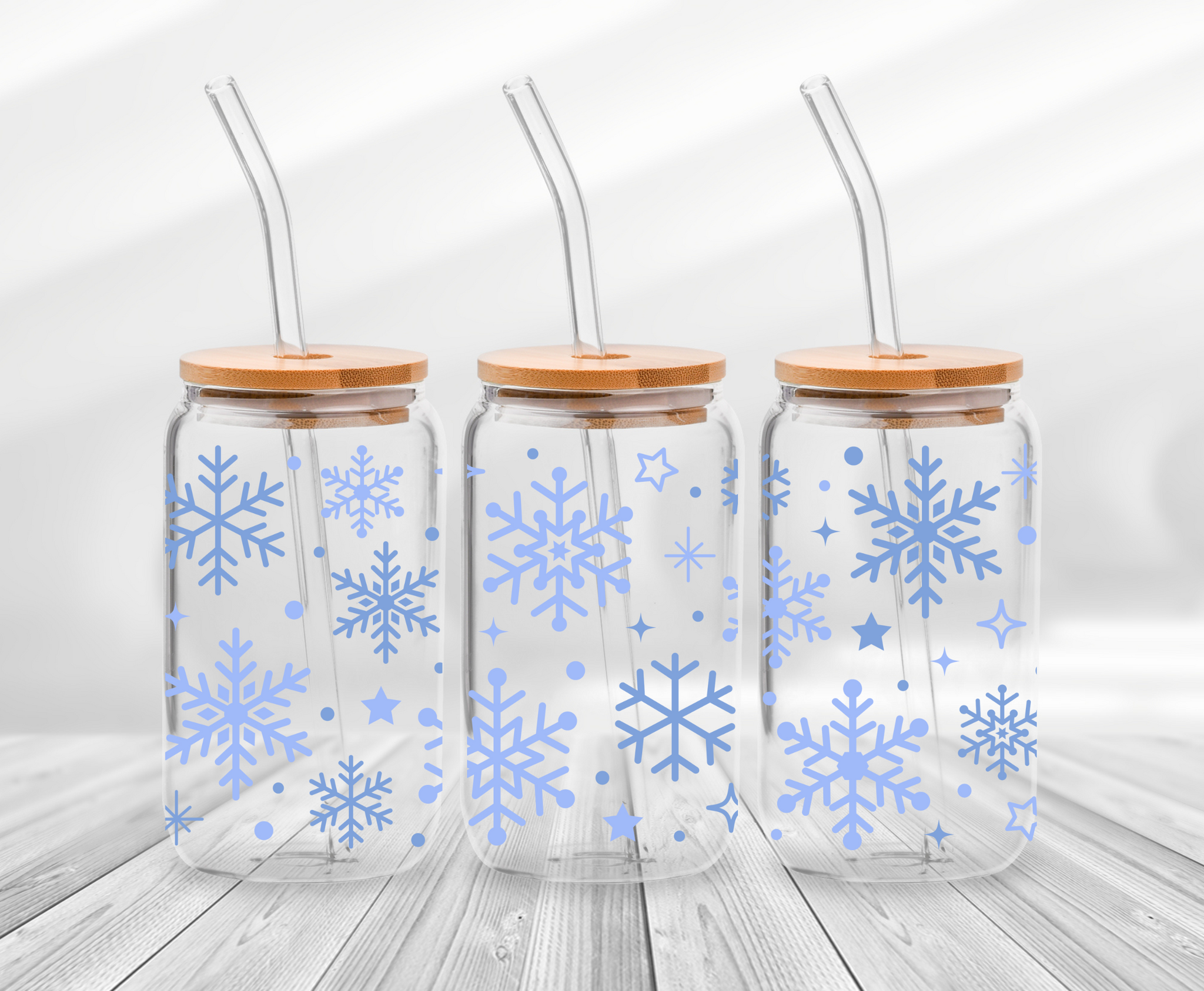 Blue Snow Flakes -16oz UVDTF Cup Wrap