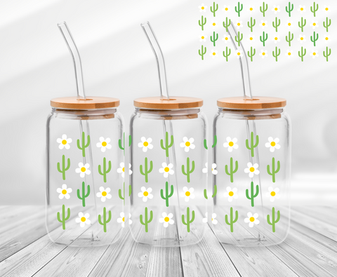 Cactus & Daisies - 16oz UV DTF Wrap