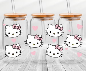 Cat with Pink Bows and Hearts - 16oz UVDTF Cup Wrap