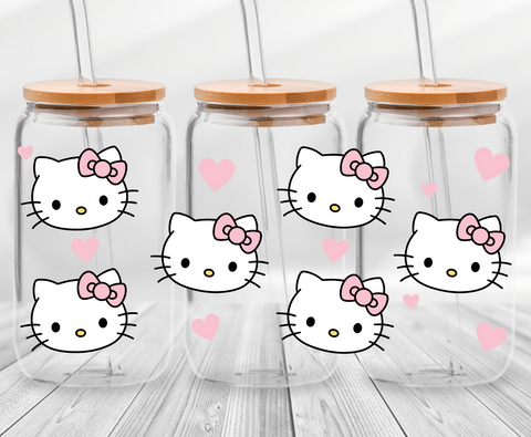 Cat with Pink Bows and Hearts - 16oz UVDTF Cup Wrap