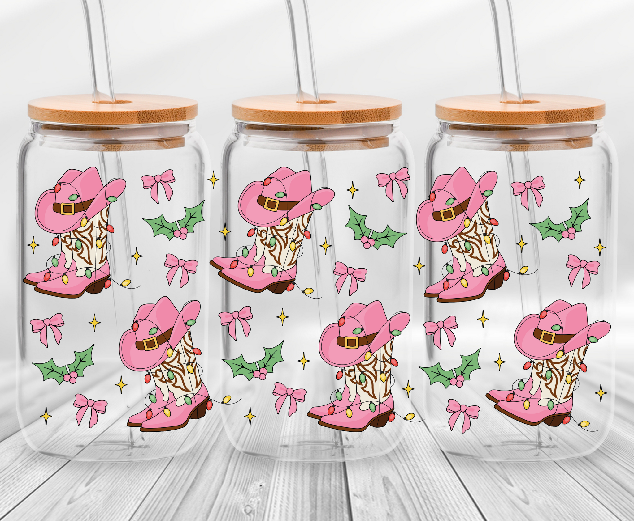 Christmas Boots Pink -16oz UVDTF Cup Wrap