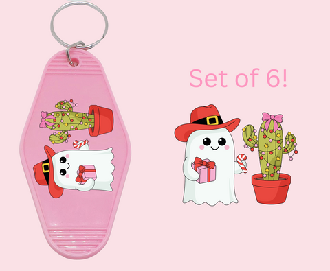 Christmas Cowboys and Cactus - UV DTF Motel Keychain Decal