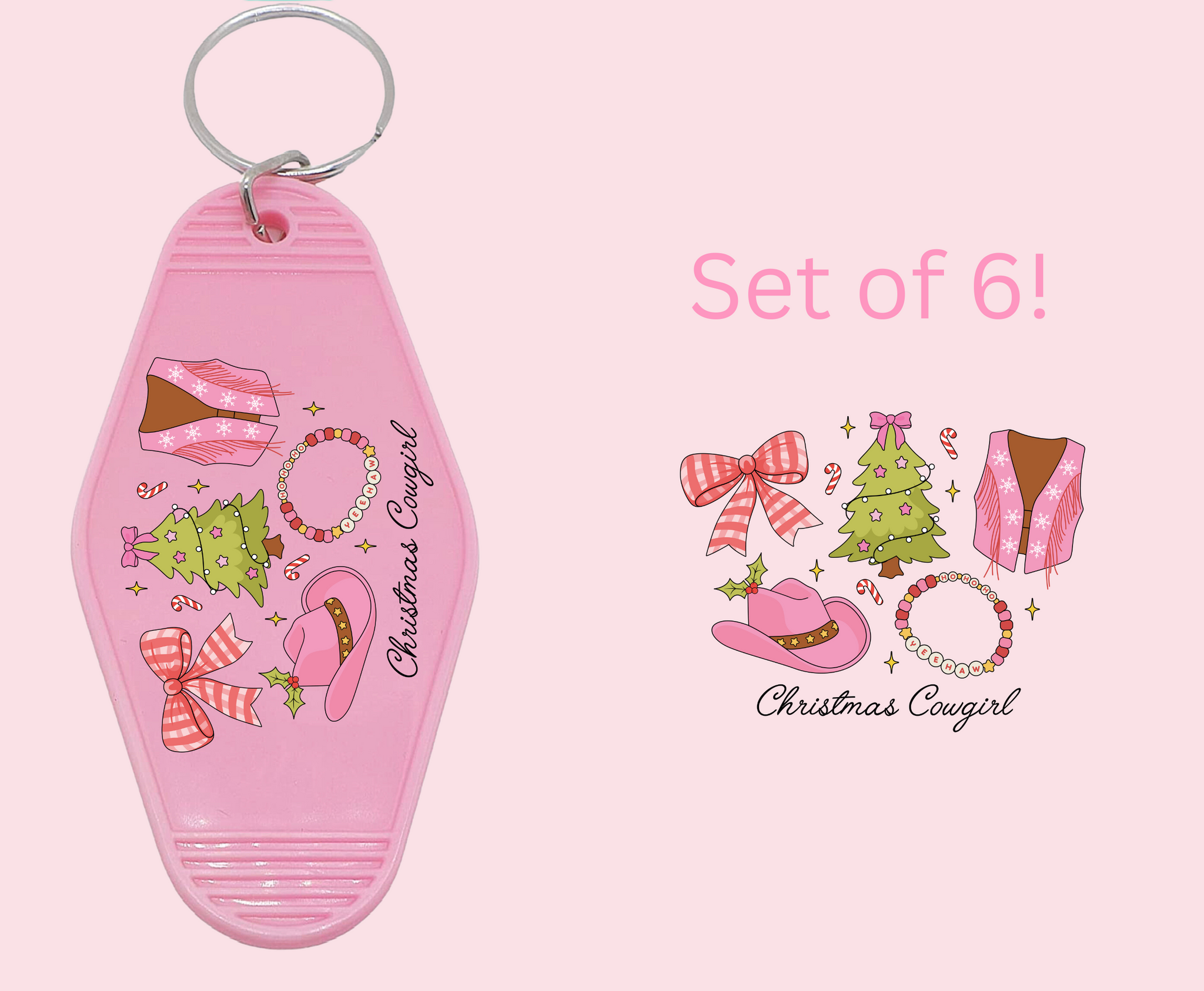 Christmas Cowgirl Things- UV DTF Motel Keychain Decal