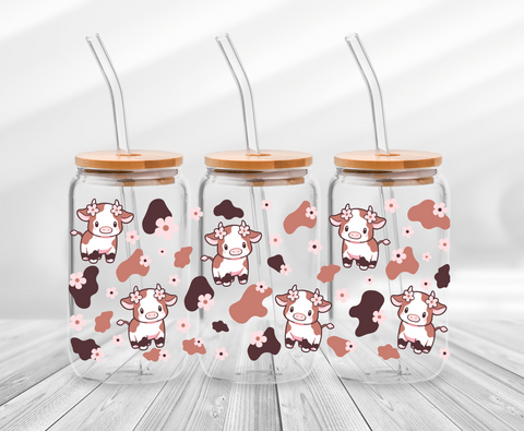 Cow with Flowers-16oz UV DTF Wrap