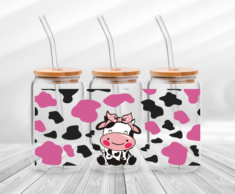 Cow with Pink&Black Spots-16oz UV DTF Wrap