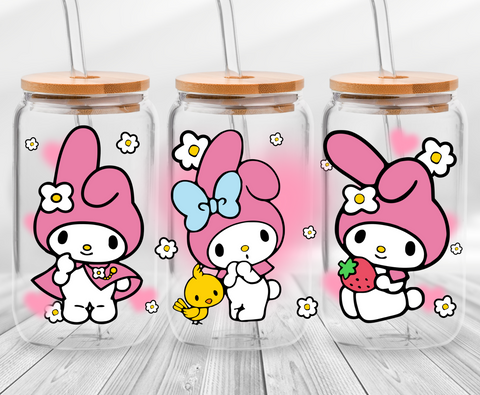 Pink Bunny - 16oz UV DTF Cup Wrap