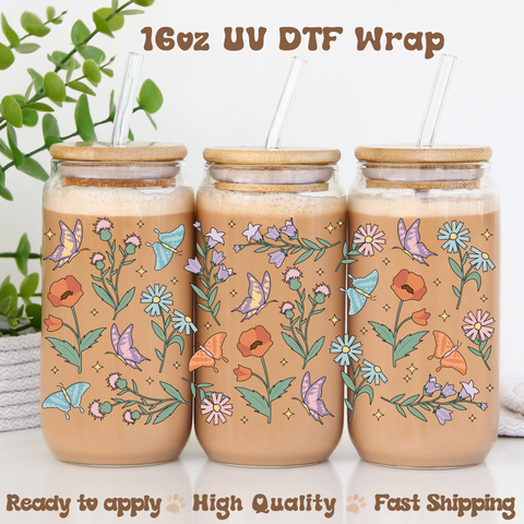 Flowers & Butterflies- 16oz UV DTF Wrap