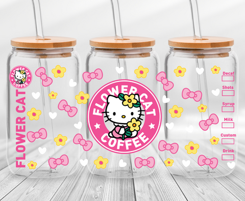 Flowers Cat Coffee - 16oz UVDTF Cup Wrap