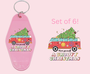 Have Yourself a Groovy Christmas - UV DTF Motel Keychain Decal