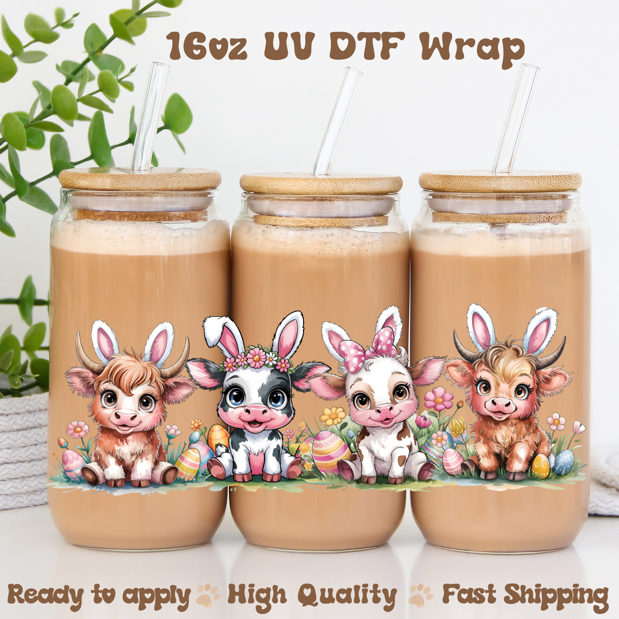 Highland Easter Cows- 16oz UV DTF Wrap