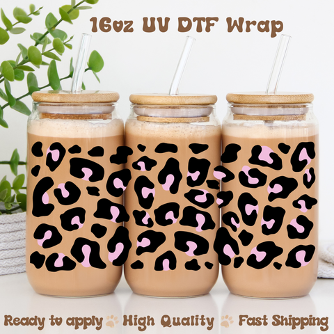 Leopard Pink & Black - 16oz UV DTF Wrap