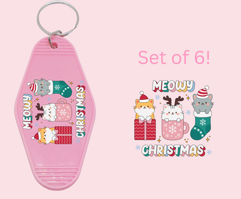 Meowy Christmas - UV DTF Motel Keychain Decal