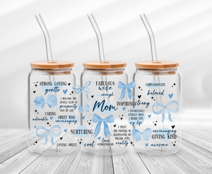 Mom Blue Bows -16oz UV DTF Wrap