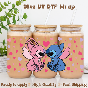 Pink and Blue Hearts - 16oz UV DTF Wrap