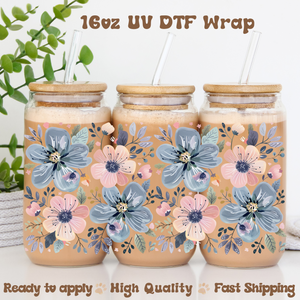 Pink and Blue Wild Flowers - 16oz UV DTF Wrap