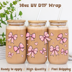 Pink bows & hearts- 16oz UV DTF Wrap