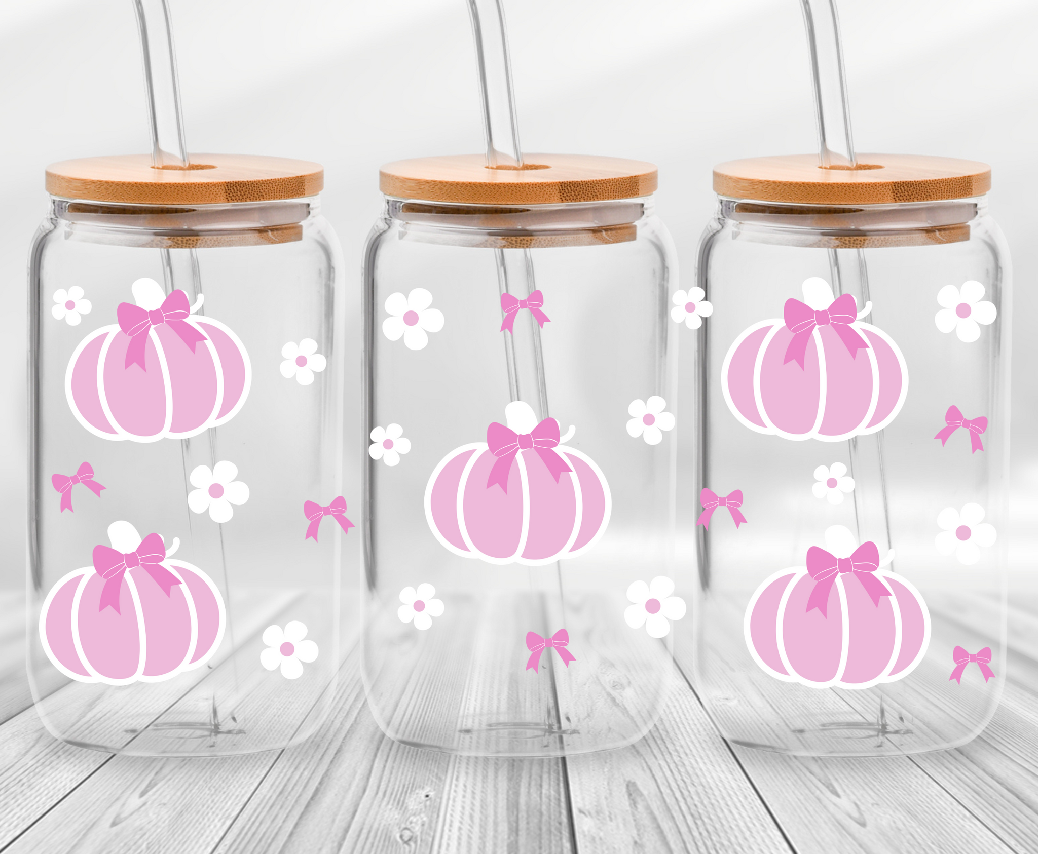 Pink Pumpkins & Flowers -16oz UVDTF Cup Wrap