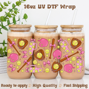 Softball Girly Vibes - 16oz UV DTF Wrap