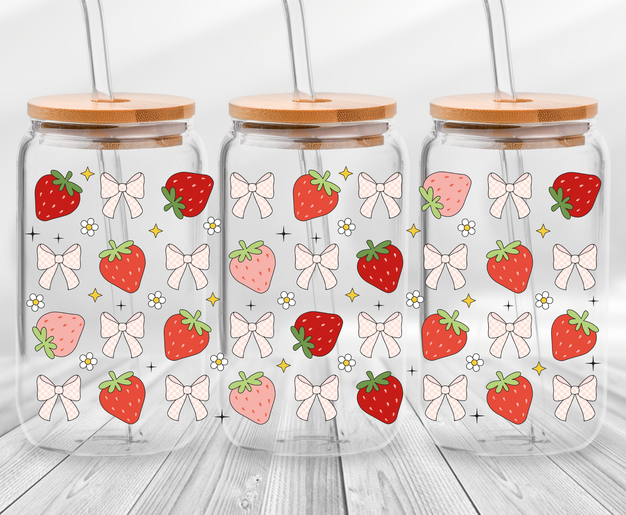 Strawberries and Bows -16oz UVDTF Cup Wrap