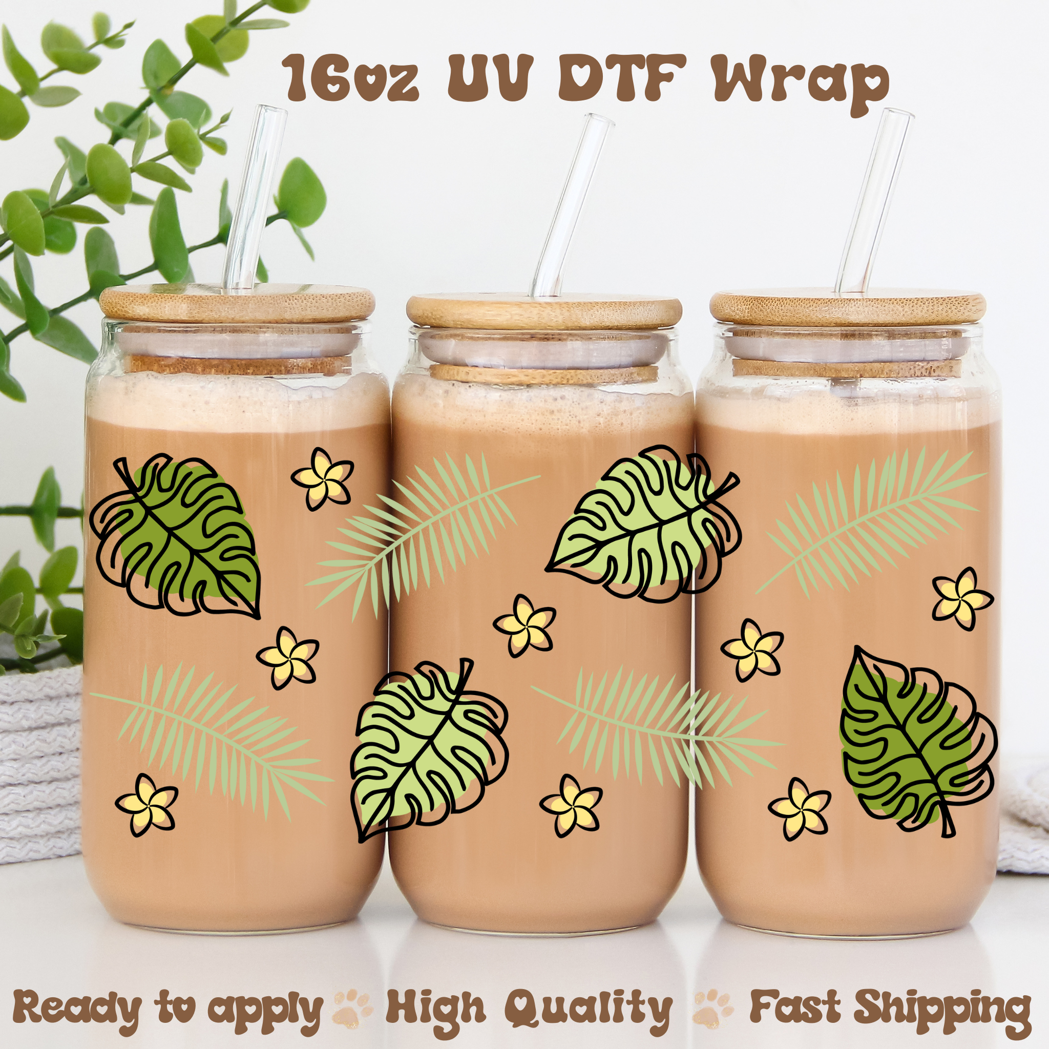 Tropical Leaves - 16oz UV DTF Wrap