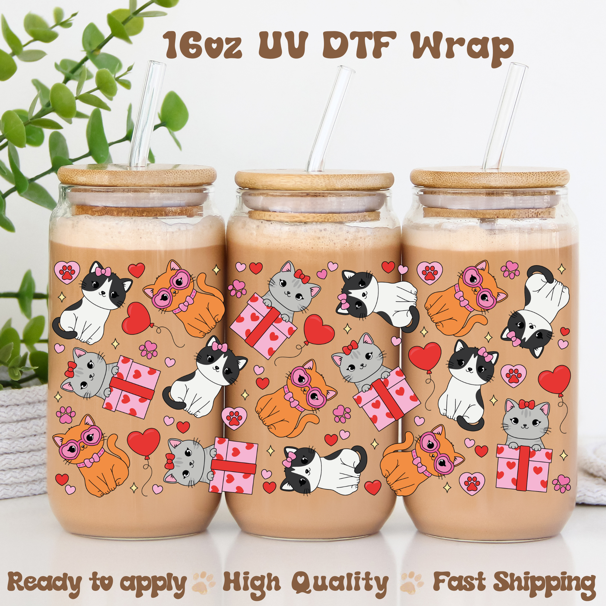 Valentine's Cats - 16oz UV DTF Wrap