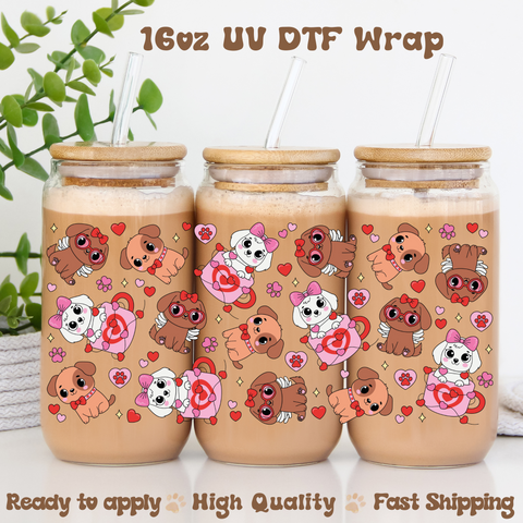 Valentine's Dogs - 16oz UV DTF Wrap