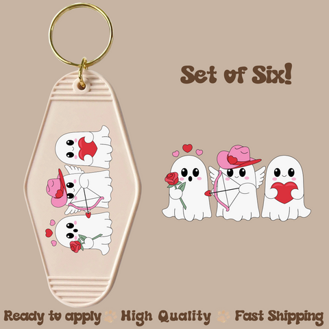 Valentine's Howdy Ghosts - UV DTF Motel Keychain Decal