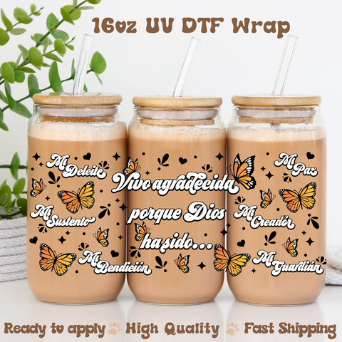 Vivo Agradecida- 16oz UV DTF Wrap