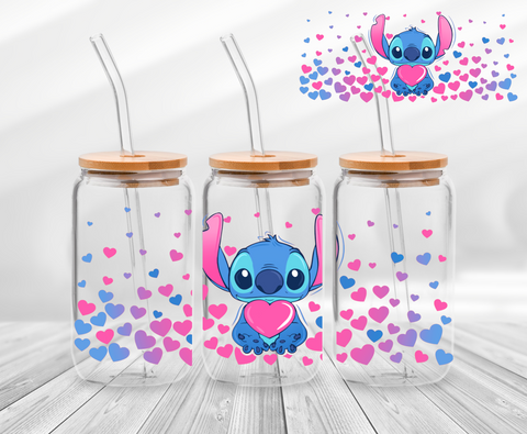 Blue with Hearts 16oz UV DTF Wrap